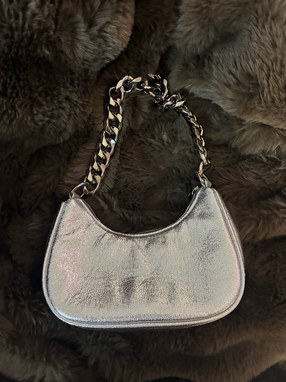 Fashion Nova Silver Metallic Chain-Handle Shoulder Bag